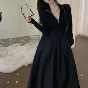 EAS 하프 집업 니트 믹스 롱 원피스 긴팔 반집업