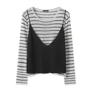 [하프클럽/르샵]단가라 레이어드 뷔스티에 긴팔 니트 (DQ1KT008A)