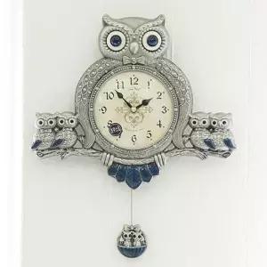 부엉이소품 퍼블릭아트 루리코 엔틱 부엉이 무소음 추 벽시계
