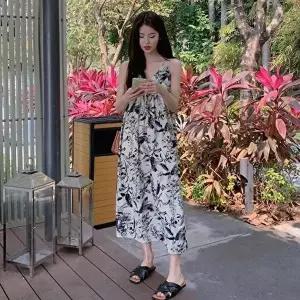 더블 스트링 비치 드레스 하늘하늘 플라워 원피스 (HSJ-WFHENMB)