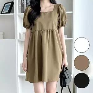 퍼프 원피스 여자 스퀘어넥 반팔 A라인 미니 스커트 (HSJ-WEE8ED1)