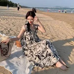 비치룩 여름 바다 플라워패던 리본원피스 롱원피스 (HSJ-WFHWZ5S)