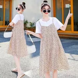 편한 나시 레이어드 플라워 컬러풀 원피스 반팔 패턴 (HSJ-WFFO9IY)