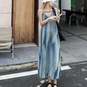 원피스 민소매 나염 휴가룩 브이넥 끈 (HSJ-WFFMU5Z)