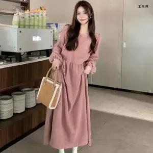 겨울롱원피스 코듀로이 러블리 여성 롱 루즈핏 원피스 캐주얼 A라인