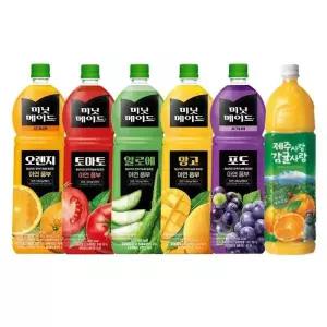 한번에먹자 미닛메이드 1.5l 6종 혼합 각 1개 / 오렌지+포도+망고+롯데 제주감귤+알로에+토마토 / 총 6개