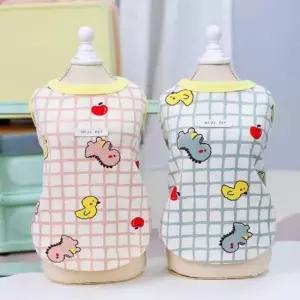 [반려] 체크패턴 강아지 캐릭터 외출용품 반려동물 의류 나시