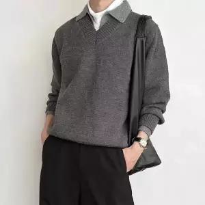 남성용 니트 빈티지 이너 가을 투피스 스웨터 브이넥 올드머니 admr3