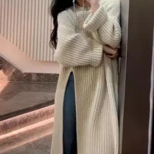 데이트룩 스웨터 롱 니트 여성 겨울 트임 베이직