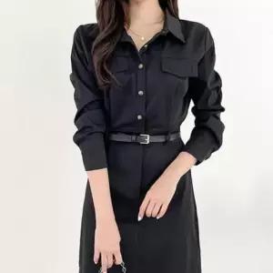 롱원피스 여자 블랙 롱 셔츠원피스 출근 오피스룩 하객 결혼식