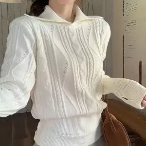 (옵션 화이트 FREE)겨울데일리상의 카라니트데일리 여성니트겨울 포근카라티 꽈배기카라니트