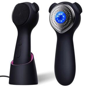 남성용 여성용 실리콘 페이스 스크러버 각질 제거제, 방수 충전 브러시, 페이셜 제거용, 충전식 소닉 무선 브러시 포함, 도크 진동 클렌저, 스크럽 블랙 클렌징