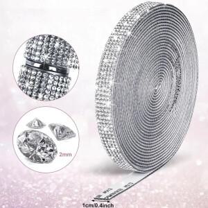 다이아몬드 크리스탈 라인 석 리본 롤 스티커 파티 장식을위한 자기 접착제 실버 반짝이 블링 스트립