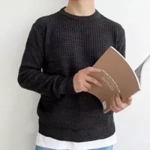 티셔츠 와플 남성 데일리 니트 라운드넥 캐주얼 댄디