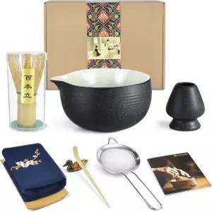 일본 다도를 위한 아트컴 블루스톤 글레이즈 말차 키트 붓는 스파우트가 담긴 그릇 거품기 티 스쿱 파우더