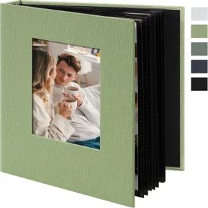 레모위드 스몰 4x6 사진 앨범 24 포켓 리넨 커버 프론트 윈도우 휴대용 미니 그림책 여행 결혼식 추억