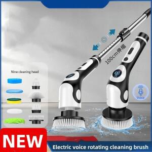 11 in 1 전기 스핀 스크러버 욕실 샤워 욕조 유리 자동차 호환용 9 개의 교체  브러시 헤드가있는 무선 청