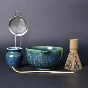 에추에이 말차 위스키 세트 - 별이 빛나는 스카이 볼이 있는 키트 홀더 대나무 채센 스쿱 시프터 스테이션