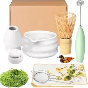 말차 거품기 세트와 그릇 만들기 키트 주둥이가 있는 분말 스타터 체 세라믹 홀더 식 선물용 일본식 찻