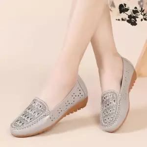 여자 캐주얼 소 슈즈 통기 편안한 부드러운 단화 엄마신발 가죽 플랫 중장년 논슬립 통굽 구두 MN 봄가을