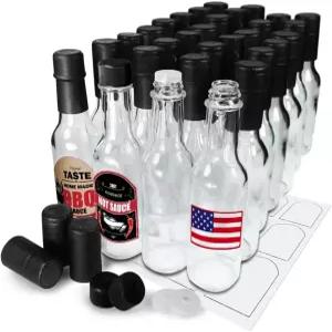 5온스 핫소스 병 수축 캡슐이 들어 있는 빈 투명 유리 우지 쉬링크 밴드가 작은 와인 캔 뚜껑 오리피스