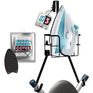 3개의 다리미 보드 홀더 벽걸이 및 도어 행거, 세탁실 보관 캐디 T&V 모양 커버 패드 세트 풀사이즈