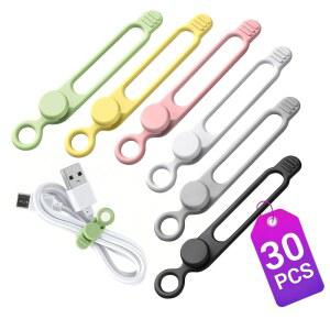 30개 실리콘 케이블 재사용 가능한 데이터 정리함 사무실용 와이어 다목적 탄성 코드 랩 관리용 충전 가전제품 가정 사무실 주방 학교 여행