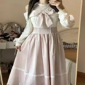 원피스 여친 가을 레이스 오프숄더 연핑크 끈 러블리 롱스커트 트렌드 CH3