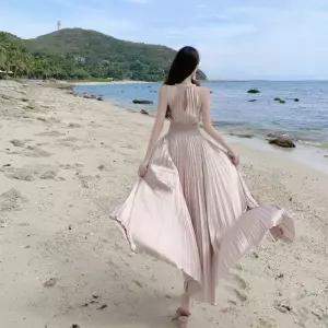 헐크 스커트 원피스 여성 여친 여름 빈티지 쉬폰 롱스커트 바캉스 머메이드 프렌치 홀터넥 파티 KKE2