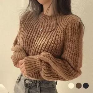 [옷은날개] 크롭 스웨터 오피스룩 티 봄 카라넥 니트 터틀넥 롱