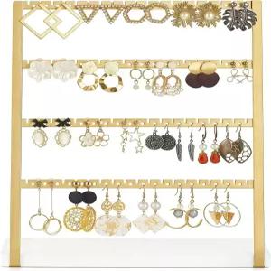 Mkono 4단 귀걸이 홀더 정리함 74쌍의 이어 스터드를 걸 수 있는 골드 메탈 주얼리 디스플레이 랙 여성 및