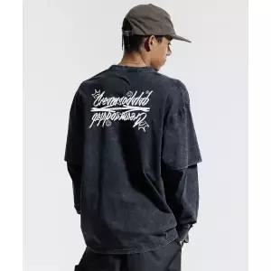 매장정품 CREAM SODA LAB 크림소다랩 씨알에스디엘 레터링 피그먼트 페이크 이중 레이어드 롱슬리브 CGZC21