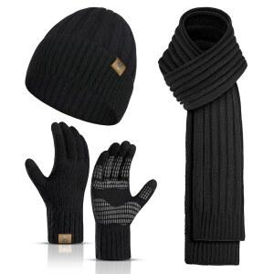 추운 날씨에 니트 해골 모자를 쓴 남성용 겨울 비니 모자 터치스크린 장갑 넥 워머 스카프 세트 3종 /세트