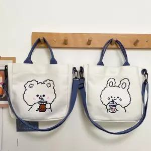 귀여운 곰 토끼 캐릭터 캔버스 에코백 똑닥단추 보조