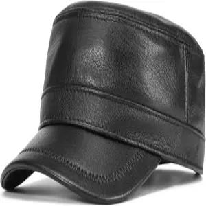 보붐 가죽 사관생도 아미 캡 조절 가능한 플랫 탑 남성용 군용 모자
