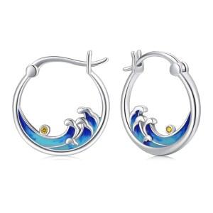 스토리미디르 여성 귀걸이 웨이브 일본 패턴 후프 바다 은 925 금속 알레르기 저항성 페스티벌 플래티넘 피니시 블루 캐치리스 여름 선물 섬세한 아름다운 보석 액세서리