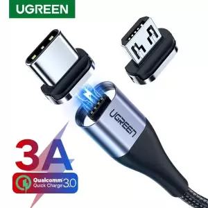 Ugreen-c타입 마이크로 USB 3A 고속충전 케이블, 자석형 삼성 및 샤오미에 사용 가능 핸드폰 용품