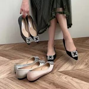 뾰족 큐빅 보석 단화 펄 구두 하객 펌프스 낮은굽 뾰족구두