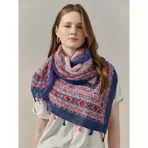 [마쟈]에스닉 보더 패턴 플리츠 태슬 롱 스카프_P421113518