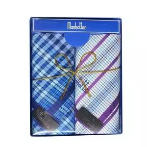 맨하탄 남성 패선 손수건 2매입 케이스 선물 순면손수건 남성손수건 데일리손수건 외출시