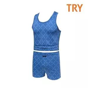 [TRY]TRY 면100 퍼블릭 남성 트렁크팬티 런닝세트(블루)