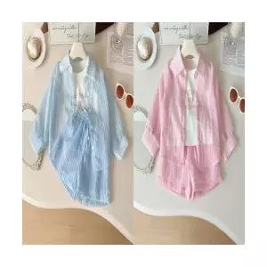 팜므 여름 아동 여아 스트라이프 셔츠 반바지 티셔츠 3종세트 시원한 키즈 상하복 코디룩설날