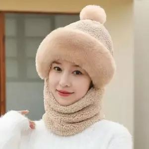 솔프레 일체형 밍크털 모자 넥워머 세트 워머 머플러 후드 방울모자 머플러 겨울 머플러