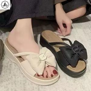 [애슬릿] 왕리본 슬리퍼 통굽 플랫폼 발편한 사무실 바캉스 5cm