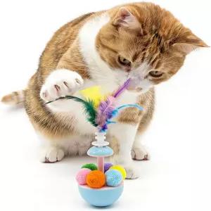 실내 고양이를 위한 월프론트 인터랙티브 장난감 깃털과 캣닙이 있는 셀프 플레이 360 회전하는 스프링