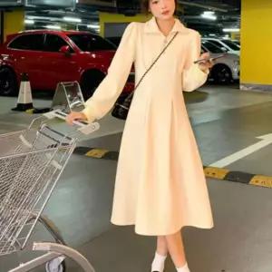 [라일리여성의류] Rly 봄 프릴 가을 하객룩 롱 반집업 카라 원피스 A