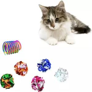 실내 고양이를 위한 위시로터스 장난감 스프링 4Pcs 및 크링클 볼 고탄성 나선형 때리고 물고 사냥할 수