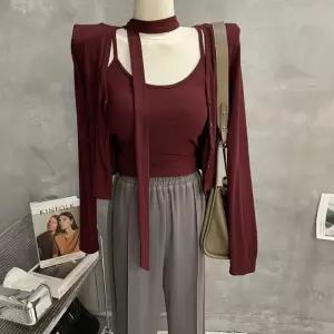 니트 나시 가디건 마쥬 빈티지 세트 민소매 진주 투피스