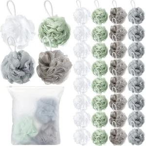 쉘웨이 32개 목욕 스펀지 샤워 루프백 60g 대형 메쉬 퍼프 부드러운 수세미 남녀용 각질 제거 파우치 볼