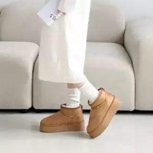 [옷자락]여성 스웨이드 퍼내장 통굽 편안한 데일리 앵클부츠